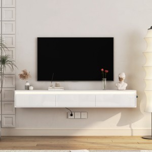 Floating TV Stand Wall Mounted with LED Lights & Charging Station, 65" Media Console for Living Room-3irtyhousy - 1 of 4