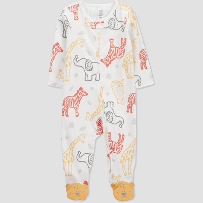 Carter's Just One You® Baby Boys' Safari Interlock Footed Pajama - White Newborn
