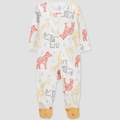 Image of Carter's Just One You® Baby Boys' Safari Interlock Footed Pajama - White Newborn