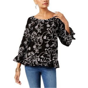 I.N.C International Concepts Womens Floral Knit Blouse, Black, X-Small - 1 of 1