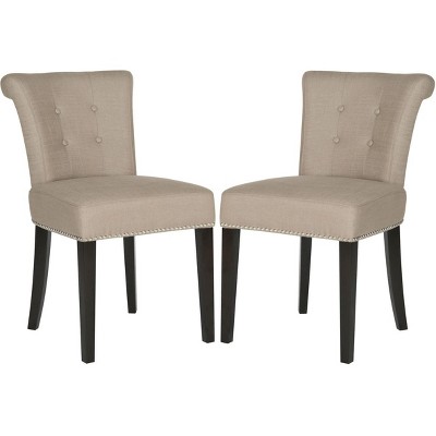 Oyster Grey Leather Parsons Chair with Silver Nail Heads - Set of 2