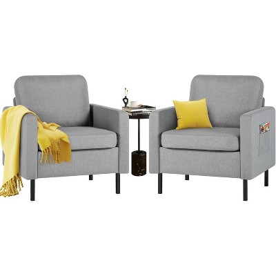 Mid-Century Fabric Armchair, Upholstered Armchair with Scooped Arms for Bedroom, Apartment, Dark Grey
