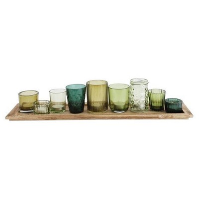 Glass & Wood Candle Gift Set Green 22 in - 3R Studios