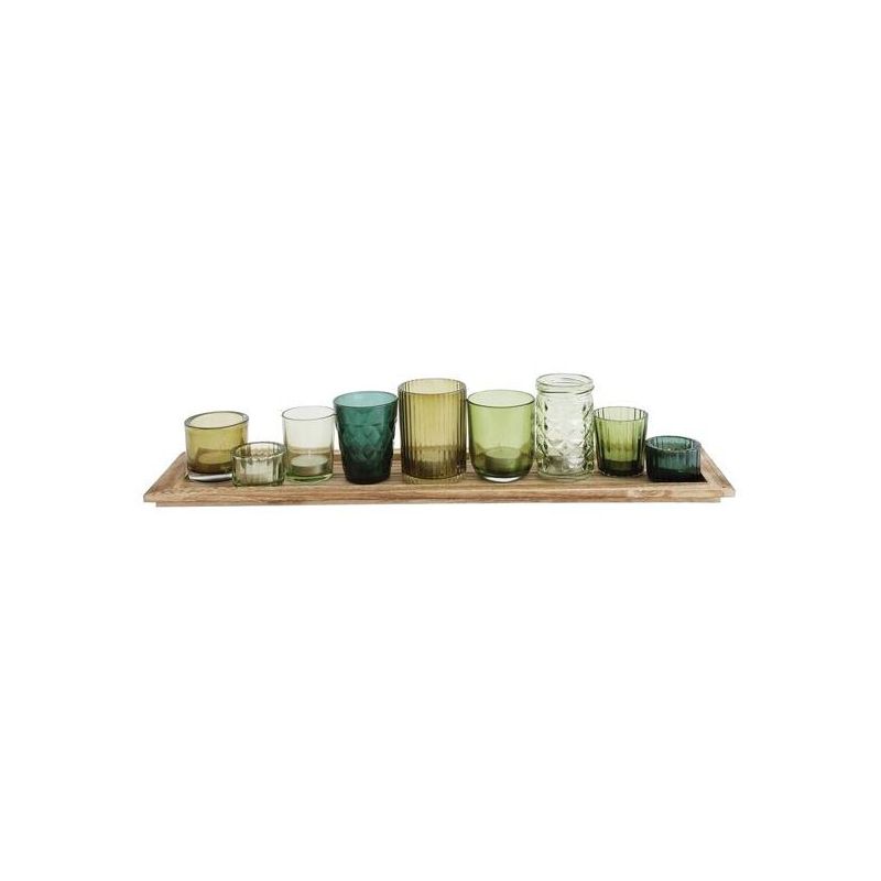 Glass &#38; Wood Candle Gift Set Green 22 in - Storied Home, 1 of 9