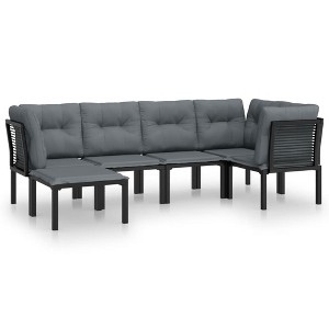 vidaXL 6 Piece Patio Lounge Set Black and Gray Poly Rattan - 1 of 4