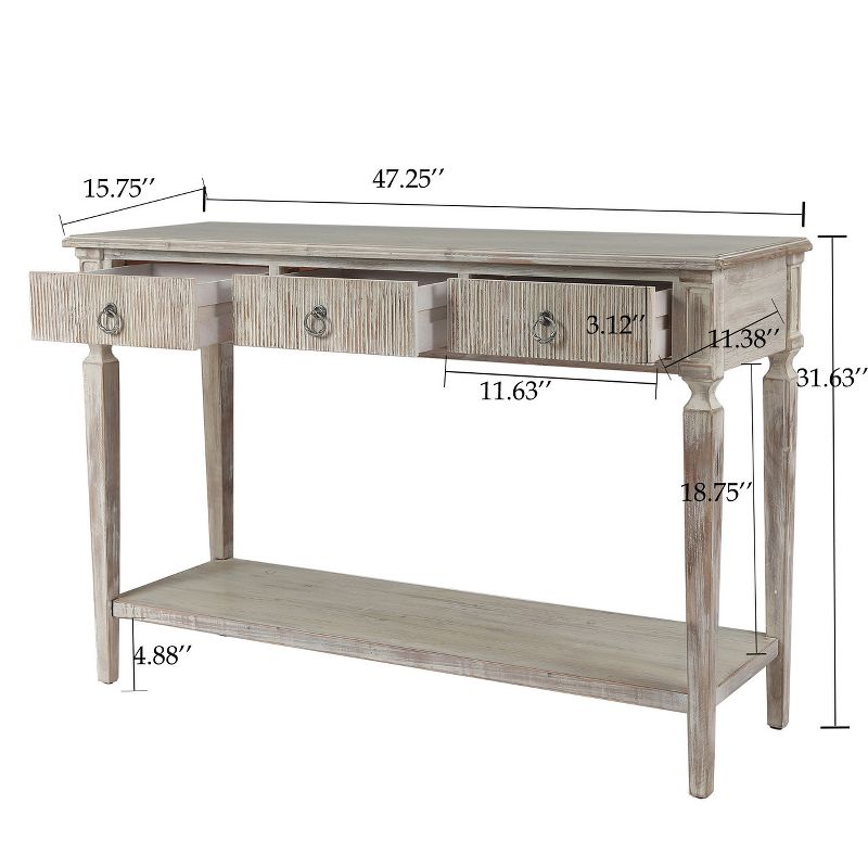 LuxenHome Whitewashed Wood 3-Drawer 1-Shelf Console and Entry Table Gray, 5 of 14