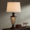 John Timberland Mission Table Lamp with Nightlight 33" Tall Champagne Glass Brushed Iron Cage Beige Fabric Shade for Living Room Family - image 3 of 4