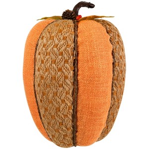 Northlight Burlap and Woven Jute Fall Harvest Pumpkin Decoration - 10.5" - Orange - 1 of 4