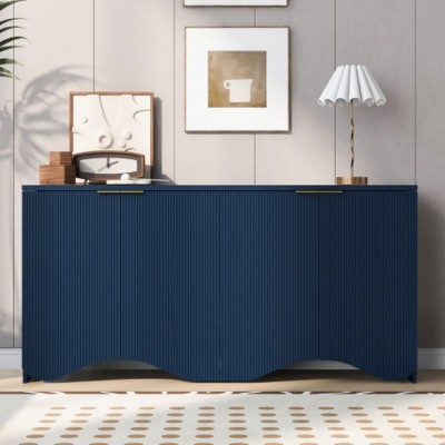 U-Style Four-Door Cabinet with Vertical Stripes and Wavy Design, Perfect for Hallways, Entryways, and Living Rooms