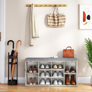 Storage Bench with Cushion - Adjustable Shoe Rack Cabinet for Entryway, Hallway, and Living Room - 1 of 4
