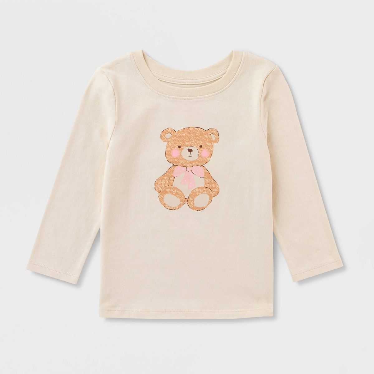 Baby & Toddler Girls' Long Sleeve Bear Classic T-Shirt - Cat & Jack™ Cream - thumbnail 2