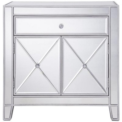 Silver Mirrored Glam Cabinet with 1 Drawer and 2 Doors