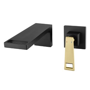 Sumerain Waterfall Brass Wall Mount Bathroom Sink Faucet, Vanities Faucets, Black and Gold - 1 of 4