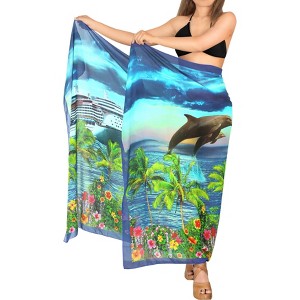 LA LEELA Women's Beachwear Sarong Coverups Bikini Skirt Swimsuit Swim Cover Up Summer Wraps Swimwear Beach Wrap Skirts for Women One Size Blue,Tree - 1 of 4