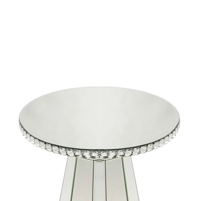 23" Round Mirrored Wood Accent Table with Faux Crystal Inlay