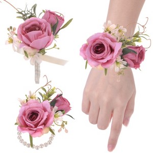 Unique Bargains Wedding Prom Parties Special Events Artificial Flower Wrist Corsage 1 Set - 1 of 4