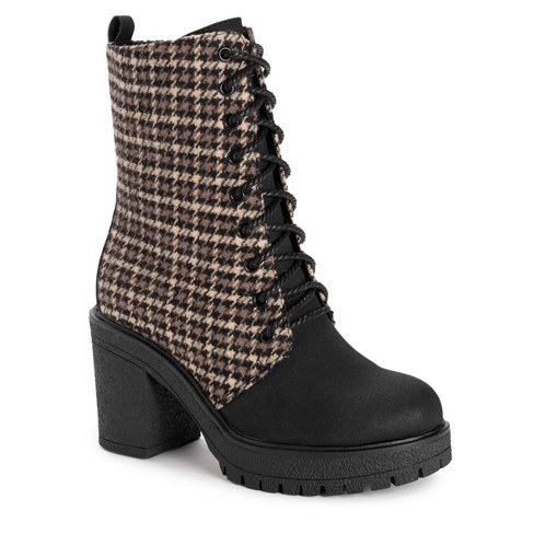 MUK LUKS Women's Riser Jazz Heeled Boots - Houndstooth Black, 6