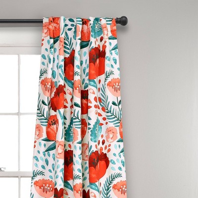 Multi Floral Polyester Room Darkening Curtain Panels