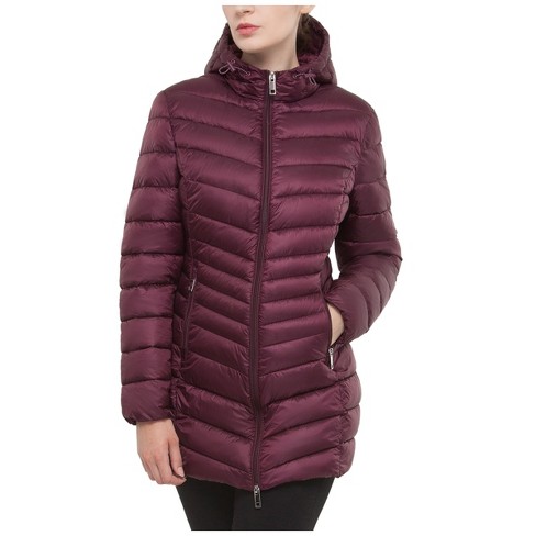 Burgundy puffer coat on sale women's