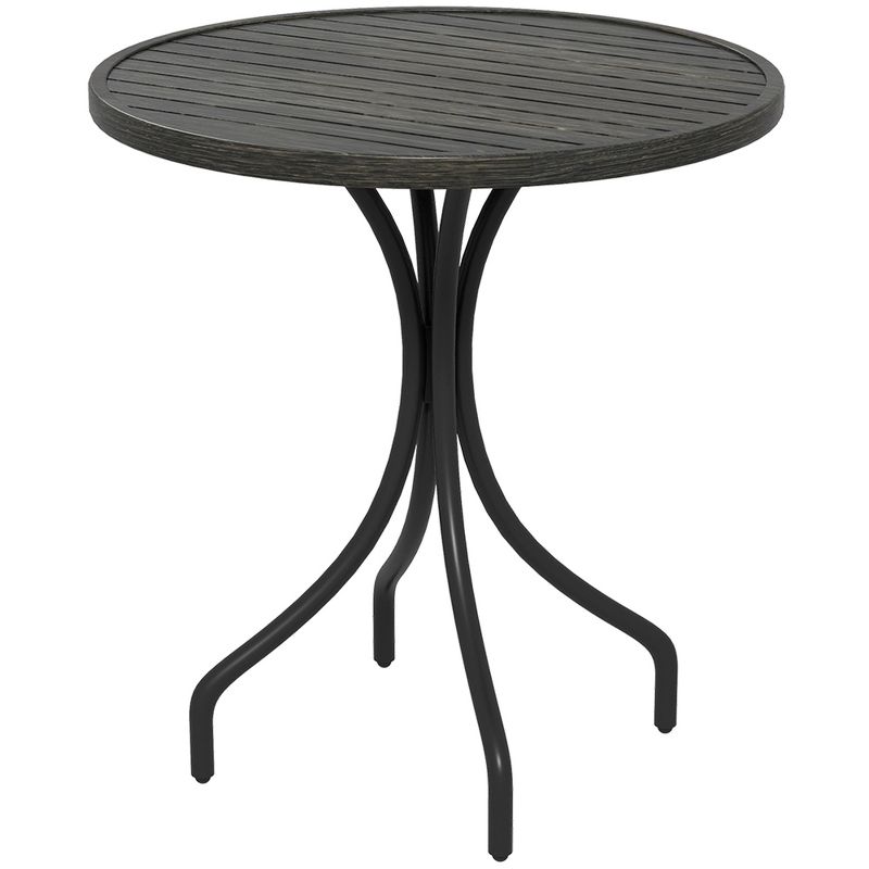 Outsunny Outdoor Side Table, 26" Round Patio Table with Steel Frame and Slat Tabletop for Garden, Backyard, Porch, Balcony, Distressed Gray, 1 of 7