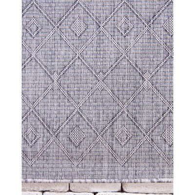 Abstract Gray Synthetic 2' x 6' Outdoor Runner Rug