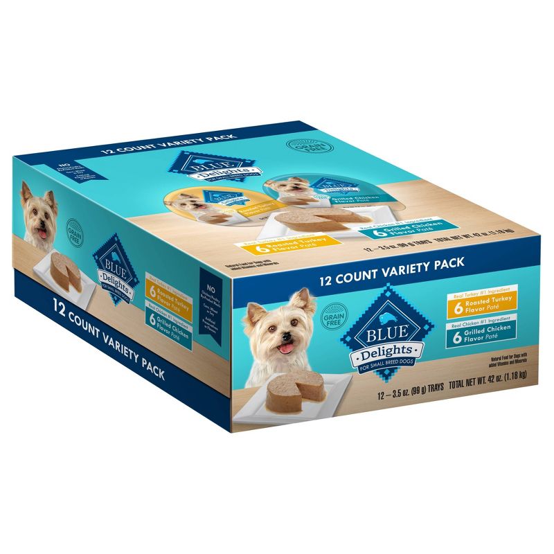 Blue Buffalo Delights Grain Free Pat&#233; Small Breed Wet Dog Food Roasted Turkey &#38; Grilled Chicken Flavors - 3.5oz/12ct Variety Pack, 1 of 6