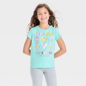 Girls' Mickey and Minnie Snacks Short Sleeve Graphic T-Shirt - Green - 1 of 3