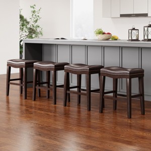 KTMBDW Height Bar Stools Set of 2/4, 26 Inch Barstools for Kitchen Island Counter, Leather Kitchen Stools with Thick Saddle Seats, Easy Assembly - 1 of 4