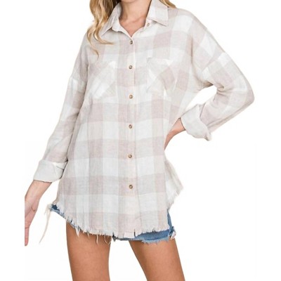 Women's Cotton Gauze Checkered Shirt - Plus - Lime N Chili