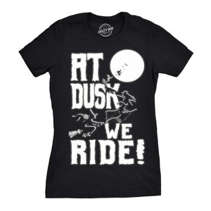 Womens At Dusk We Ride Tshirt Funny Halloween Witch Tee - Crazy Dog Women's T Shirt - 1 of 4