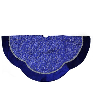 Northlight 48" Royal Blue and Silver Swirl Christmas Tree Skirt with Scalloped Trim - 1 of 3