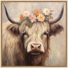 Kate & Laurel All Things Decor 30"x30" Sylvie Adorable Floral Boho Highland Cow Framed Canvas by The Creative Bunch Studio Natural - 2 of 4
