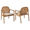 Acacia Wood Outdoor Dining Chairs Set of 2,Wooden Patio Chairs with Cushions and Armrests,Slatted Back Arm Chairs for Garden or Balcony-Koiai - 3 of 4