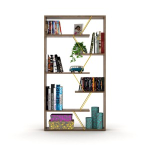 VYNXARIA Industrial Wood Frame Etagere Bookcase - 6-Shelf Open Back Bookshelf for Modern Living Rooms and Offices, Walnut/Yellow - 1 of 4