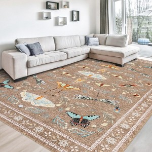Insect Area Rug Washable Rugs, Botanical Non Slip Stain Resistant Large Carpet for Living Room Bedroom Dining Room Nursery Farmhouse Hallway Entryway - 1 of 4