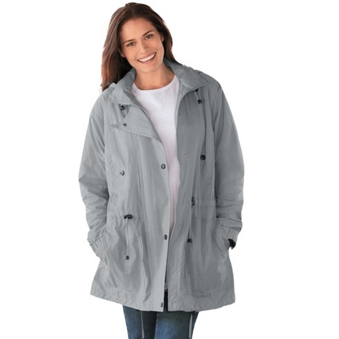 Woman Within Women s Plus Size Fleece lined Taslon Anorak 1x Gunmetal Target