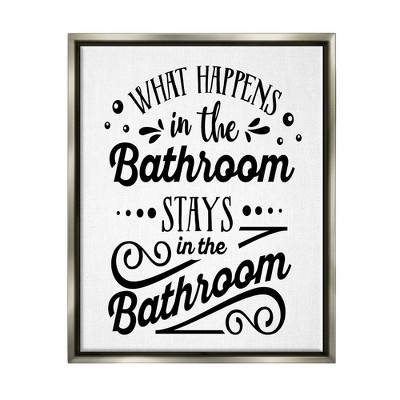 Stupell Industries What Happens In Bathroom Framed Floater Canvas Wall Art