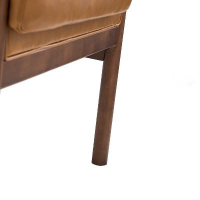 Cognac Faux Leather and Mahogany Wood Accent Chair