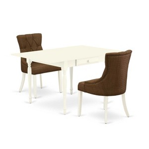 HomeStock 3-Piece Linen White Finish Solid Wood Top with Dropleaf Dining Table Set - 1 of 4