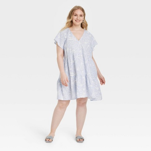 Women's Flutter Short Sleeve Mini Skater Dress - Universal Thread™  Blue/White Floral XXL