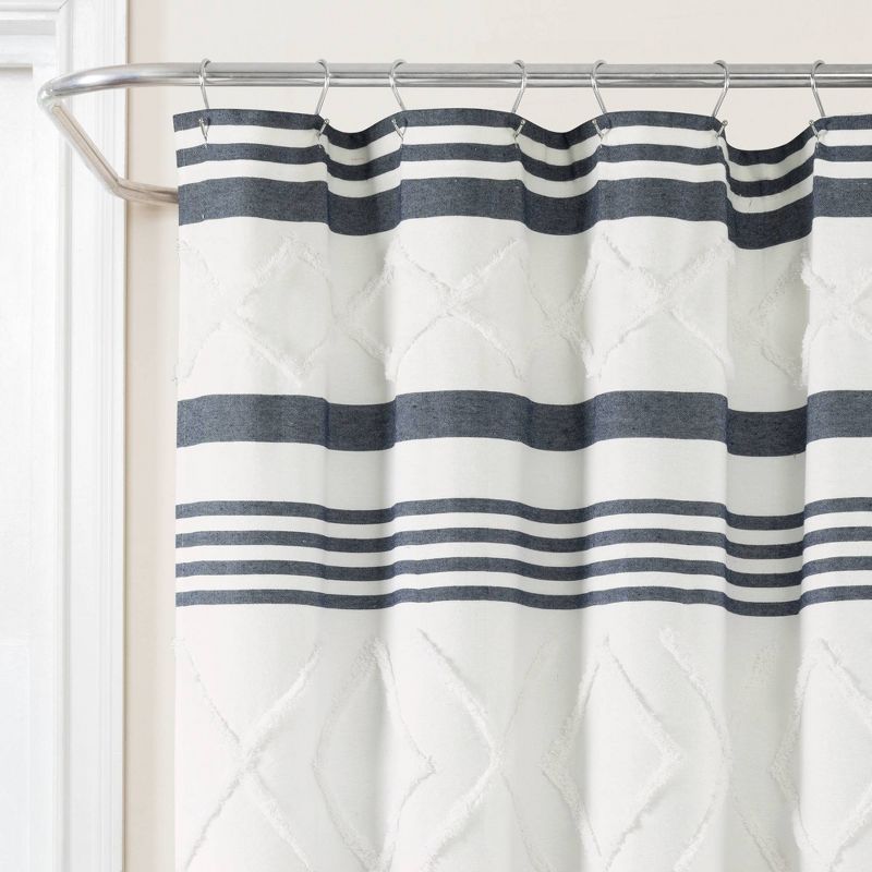 72"x72" Urban Diamond Striped Woven Tufted Eco Friendly Recycled Cotton Shower Curtain - Lush Décor, 3 of 6