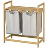HOMCOM Double Laundry Hamper, Bamboo Laundry Basket with Storage Shelf, 2 Pull-Out and Removable Bags, 2 x 10.7 Gallons, Natural Wood and Dark Gray - 4 of 4