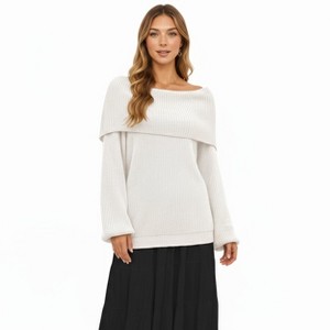 Anna-Kaci Women's Off Shoulder Long Sleeve Knit Pullover Sweater with Relaxed Fit - 1 of 4