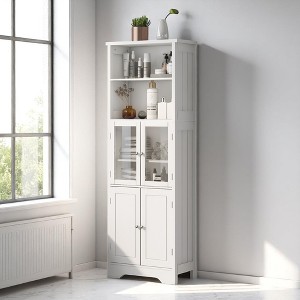 64-Inch Tall Storage Cabinet with Glass & MDF Doors, Adjustable Shelves, Anti-Tip Kit – Bathroom,Kitchen & Living Room Organizer - 1 of 4