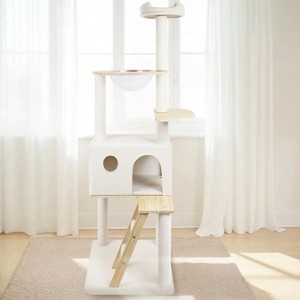 Aortzio 65"H Large Cat Tree Tower,Wooden Cat Condo with 8 Scratching Post & Room Condo - 1 of 4