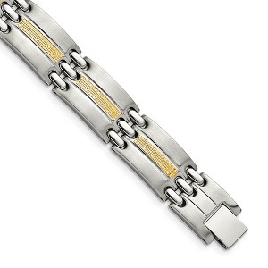 Black Bow Jewelry 19mm Stainless Steel & 14K Yellow Gold Accent Link Bracelet, 8.5 Inch - 1 of 4