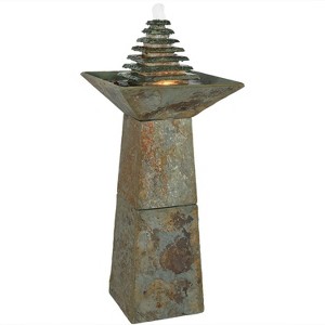 Sunnydaze 40"H Electric Natural Slate Layered Pyramid Tiered Outdoor Water Fountain with LED Light - 1 of 4