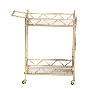 Mela Metal and Marble 2 Tier Wine Cart Gold/White Marble - Baxton Studio - 1 of 4