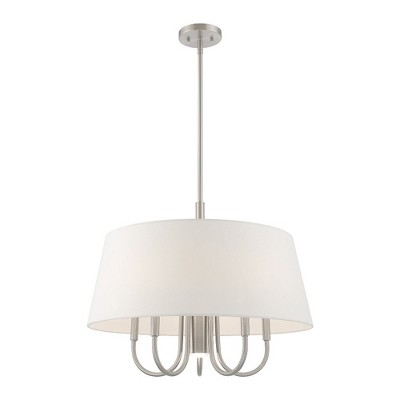 Belclaire 6-Light Brushed Nickel Pendant with Off-White Drum Shade