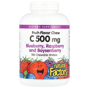 Natural Factors Fruit-Flavor Chew Vitamin C, Blueberry, Raspberry and Boysenberry, 500 mg, 180 Chewable Wafers - 1 of 2